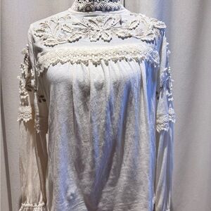 Anthropologie Ivory Lace Embellished Blouse